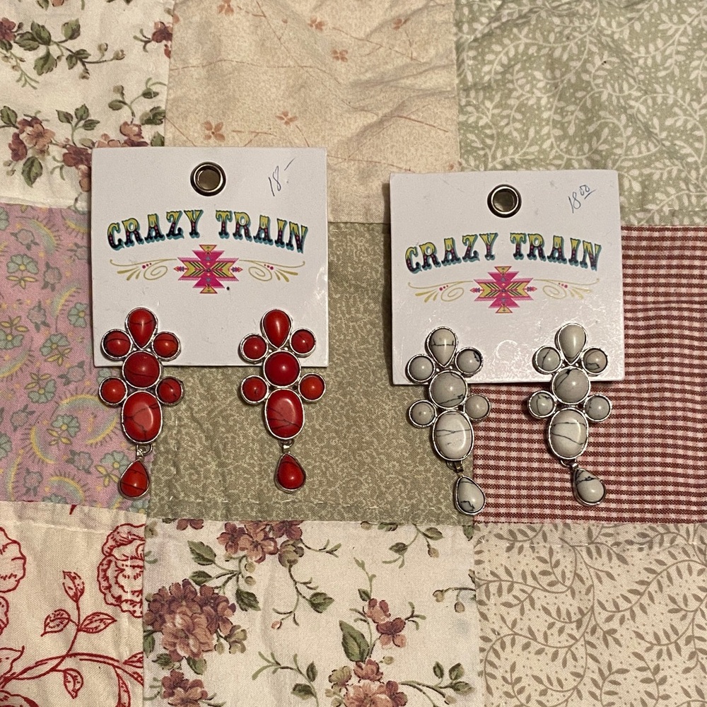 Crazy Train Red and White Dangle Earrings